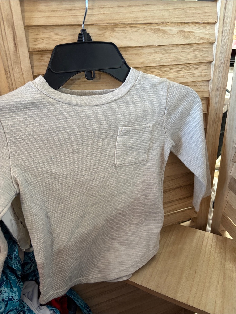 Cat & Jack Light Gray Ribbed Long-Sleeve Pocket Tee 3T